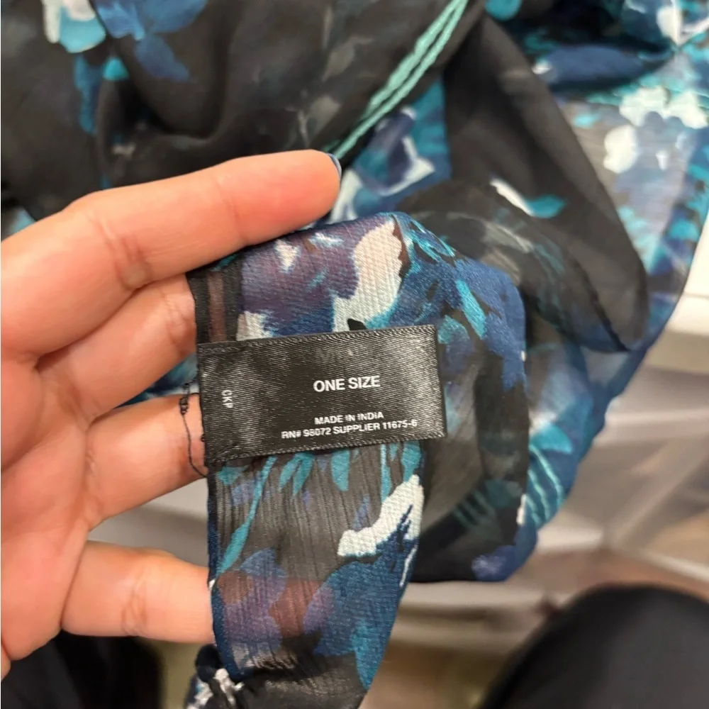 Tassel Floral Black and Teal Scarf
